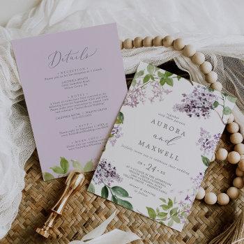 rustic lilac all in one wedding invitation