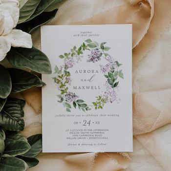 rustic lilac wreath wedding invitation