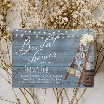 rustic love ladder dusty blue wood bridal shower invitation