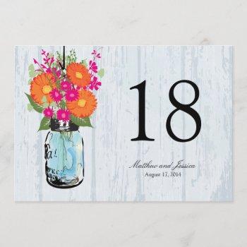 Small Rustic Mason Jar Gerber Daisies Table Number Front View
