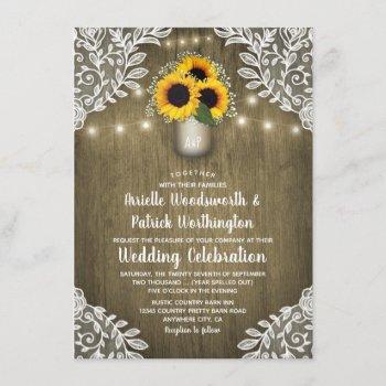 rustic mason jar sunflower wedding invitations