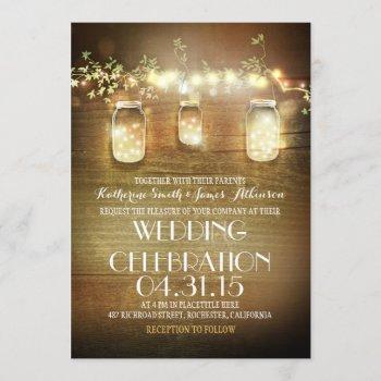 rustic mason jars string lights elegant wedding invitation