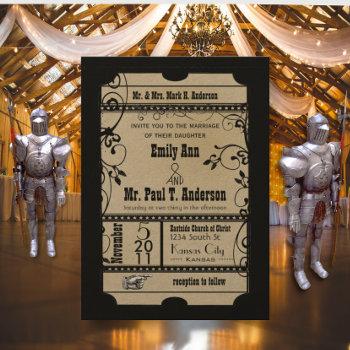 rustic medieval renaissance ticket wedding invitation