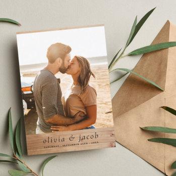 rustic minimalist elegant wood & 5 photos wedding invitation