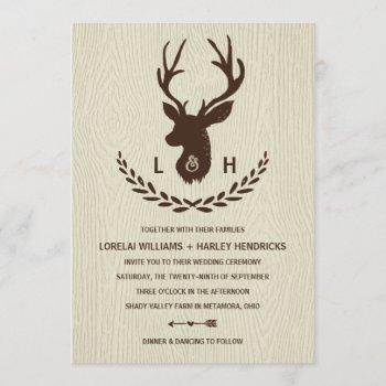 rustic monogram | country chic stag wedding invitation