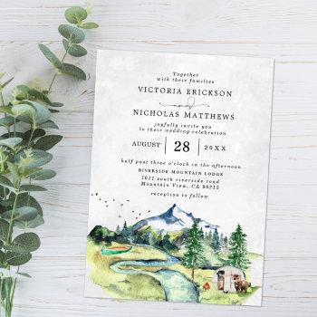 rustic mountain forest evergreen tree wedding  invitation