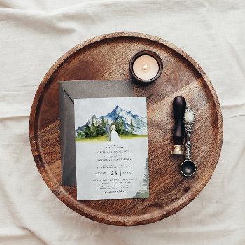rustic mountain forest evergreen tree wedding invitation