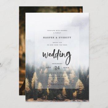 rustic mountain pine trees fall forest wedding invitation