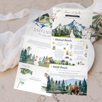 rustic mountain wedding | illustrated tri-fold invitation