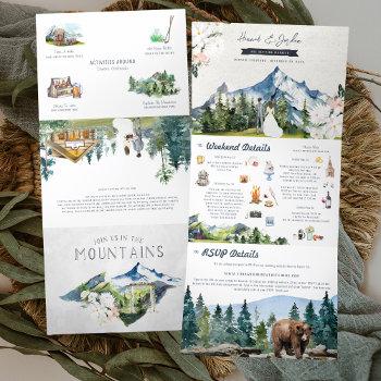 rustic mountain wedding | illustrated tri-fold invitation