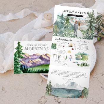 rustic mountain wedding tri-fold invitation