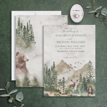 rustic mountain woodland forest animals wedding invitation