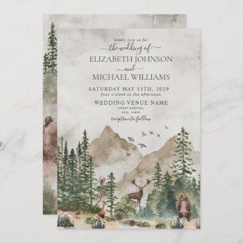 rustic mountain woodland forest animals wedding invitation