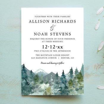 rustic mountains forest watercolor wedding invitation