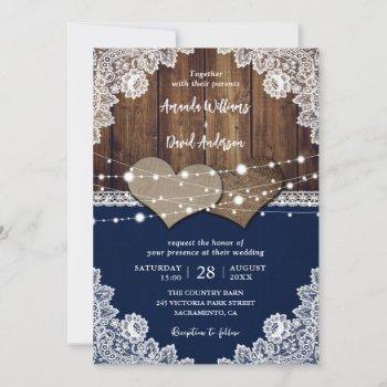 Small Rustic Navy Blue Barn Wood Burlap Lace Wedding Front View