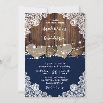Small Rustic Navy Blue Barn Wood Burlap Lace Wedding Front View