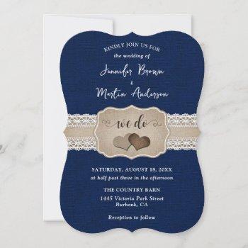 Small Rustic Navy Blue Burlap And Lace Wedding Front View