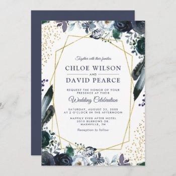 Small Rustic Navy Peony Gold Geometric Frame Wedding Front View