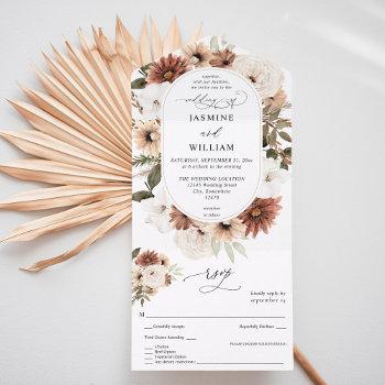 rustic neutral boho floral wedding all in one invitation