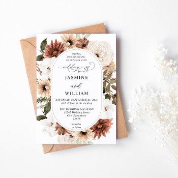 rustic neutral boho floral wedding invitation