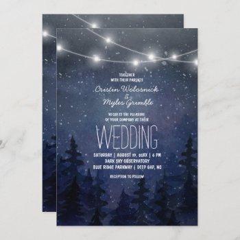 rustic night sky forest wedding | string lights invitation