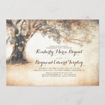 rustic oak tree and carved heart engagement party invitation