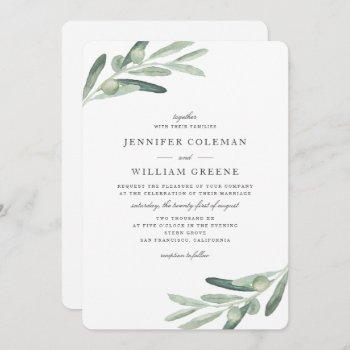 rustic olive tree watercolor botanicals wedding invitation