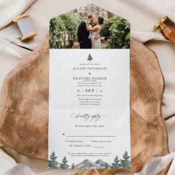 rustic outdoor mountain forest wedding all in one invitation