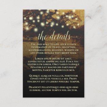 Small Rustic Parchment Tree & Lights Wedding Details Enclosure Card Front View
