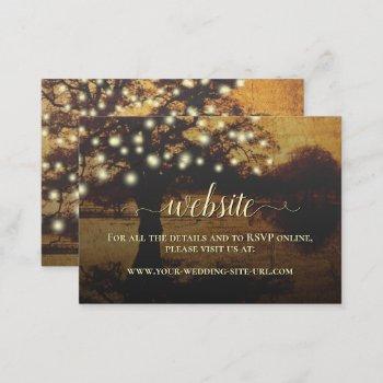 Small Rustic Parchment Tree & Lights Wedding Website Enclosure Card Front View