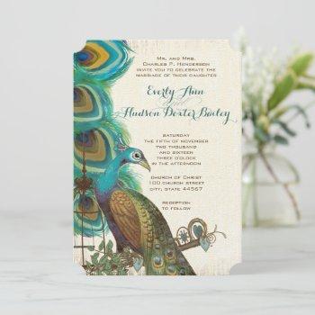 rustic peacock birdcage feather wedding invites