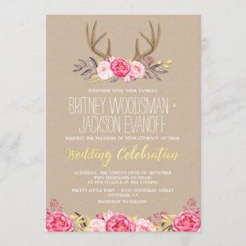 Small Rustic Peony And Deer Antler Wedding Front View