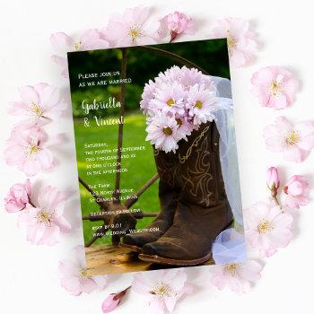 Small Rustic Pink Daisies Cowboy Boots Western Wedding Front View