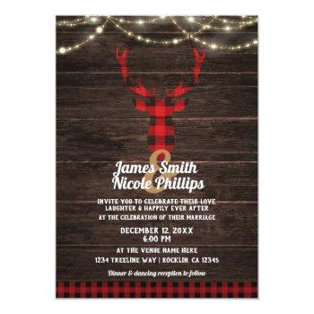Small Rustic Plaid Deer Antlers Wood & String Lights Front View