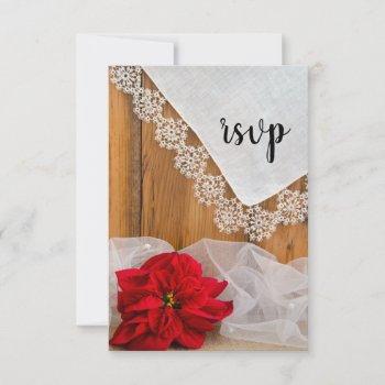 rustic poinsettia lace country winter wedding rsvp