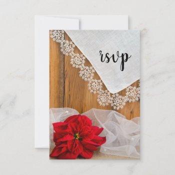 Small Rustic Poinsettia Lace Winter Barn Wedding Rsvp Front View