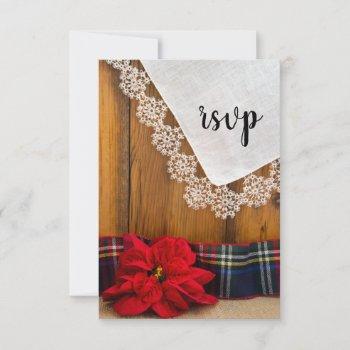 Small Rustic Poinsettia Plaid Winter Barn Wedding Rsvp Front View