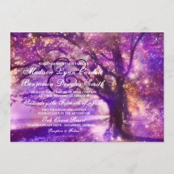 rustic purple oak tree wedding invitations