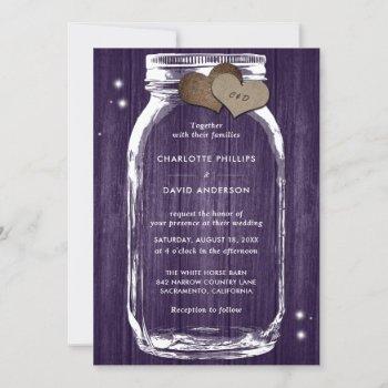 rustic purple wood mason jar wedding invitations