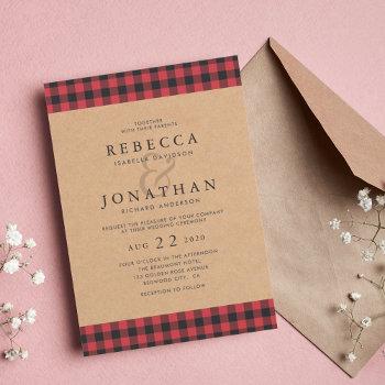 rustic red & black tartan plaid country wedding invitation