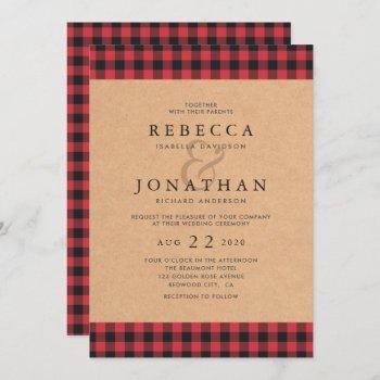 rustic red & black tartan plaid country wedding invitation