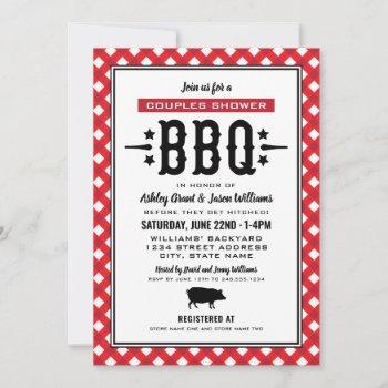 rustic red gingham wedding couples shower bbq invitation