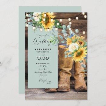 rustic redneck boots sunflower wedding invitation
