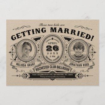 rustic retro kids photo wedding invitations kraft
