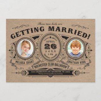 rustic retro kids photo wedding invitations kraft