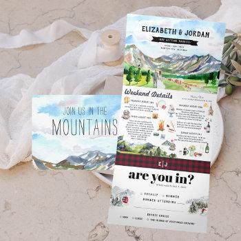 rustic rocky mountain | illustrated wedding  tri-fold invitation