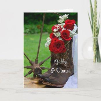 rustic roses and cowboy boots wedding invitation