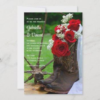 rustic roses cowboy boots country western wedding invitation
