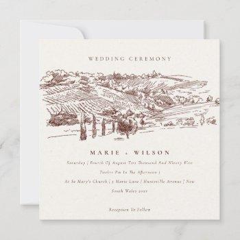 rustic rust winery mountain sketch wedding invite