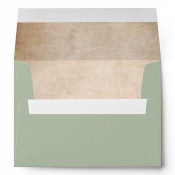 Small Rustic Sage Green Script Parchment Return Address Envelope Front View